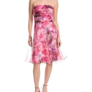 Rene Ruiz Strapless Pink Watercolor Cocktail Dress